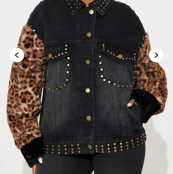 New Fiercely Faux Fur Denim Jacket - Black Wash - Picture 3 of 4